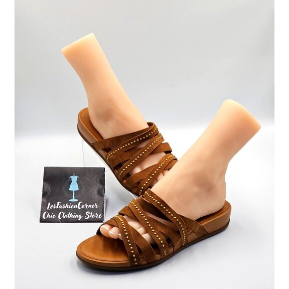 FitFlop Women's Brown Leather Lumy Strappy Studded Slide On Sandals Size 10 2428 - Picture 5 of 16